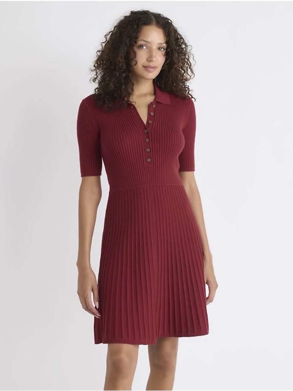 RW&CO. Ribbed Polo Cardigan in Berry Red